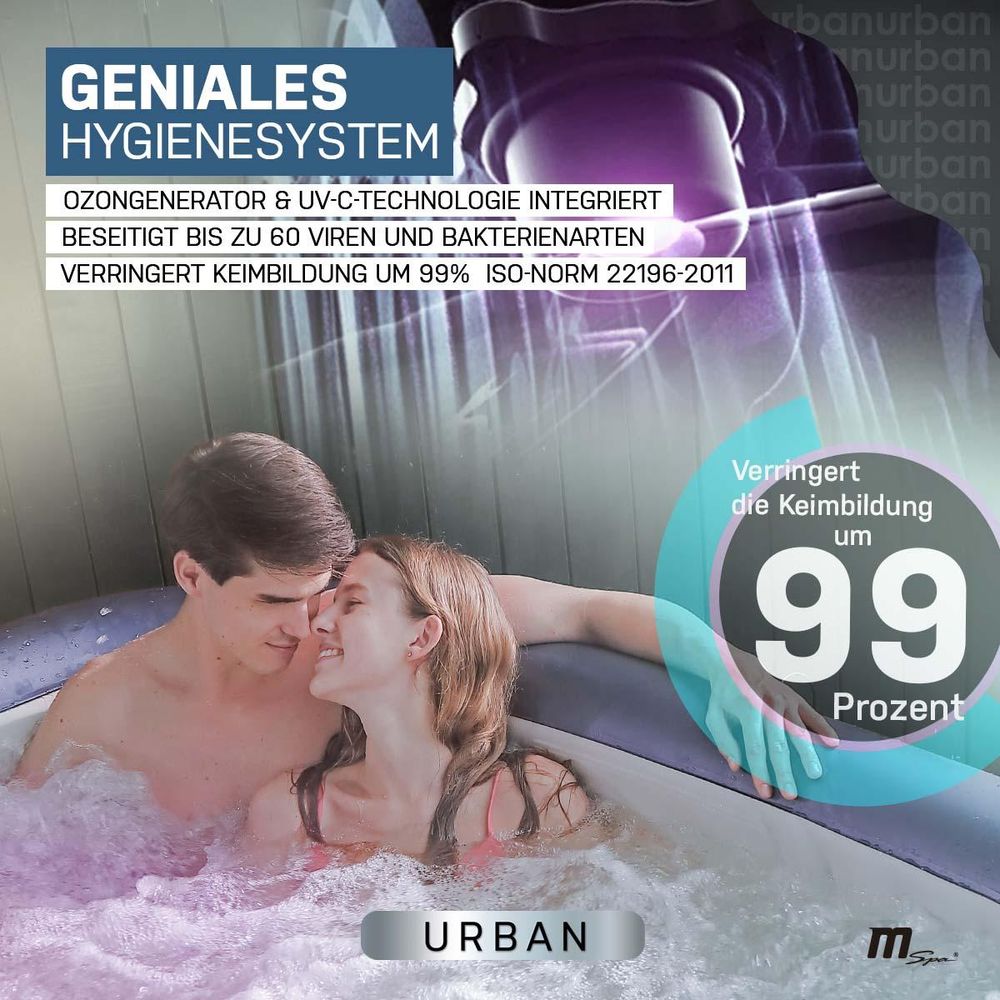 MSpa Whirlpool Urban Nest U-NE021 | Indoor & Outdoor Whirlpool - Aufblasbar - 2 Personen - Massagefunktion - Anti-Frost - Ozon-UV-C-Desinfektion