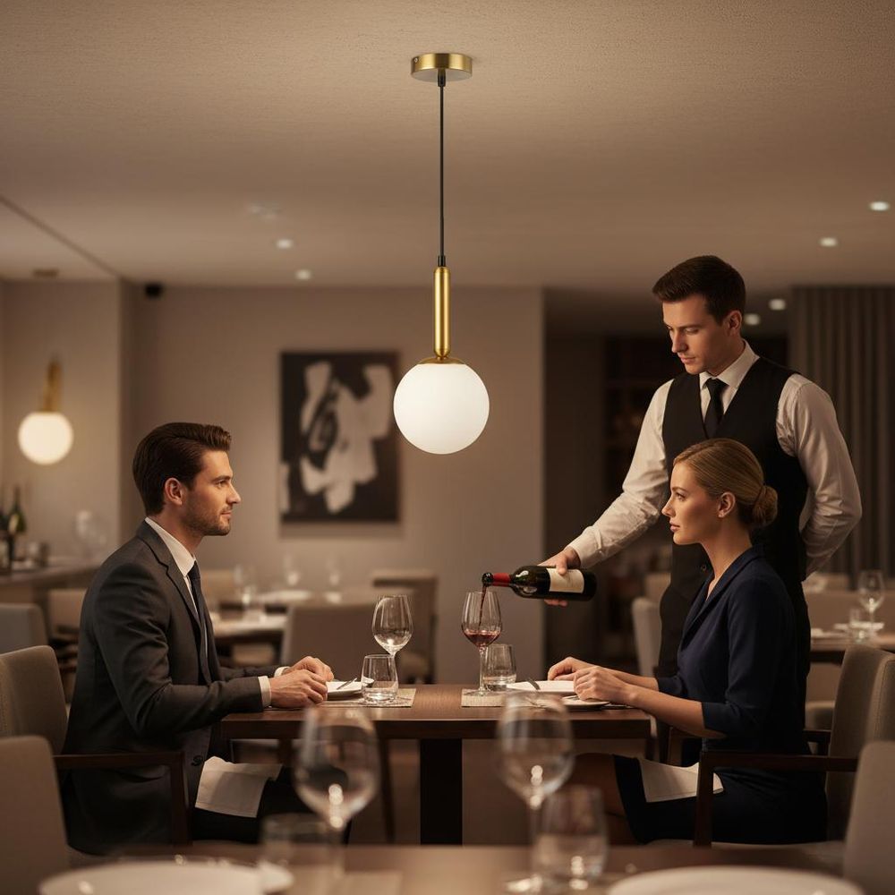 MasterLED Pendelleuchte - E27 Fassung - Gold - Kugel aus Opalglas - Metall - modern für Esszimmer & Wohnzimmer