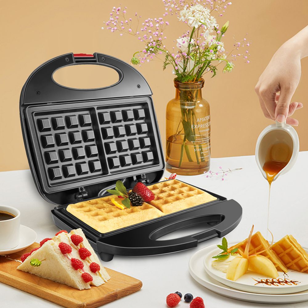 Waffeleisen Waffelautomat Waffeltoaster für 2 Belgische Waffeln Wafflemaker Doppelwaffeleisen 750 Watt 220 V Schwarz Retoo