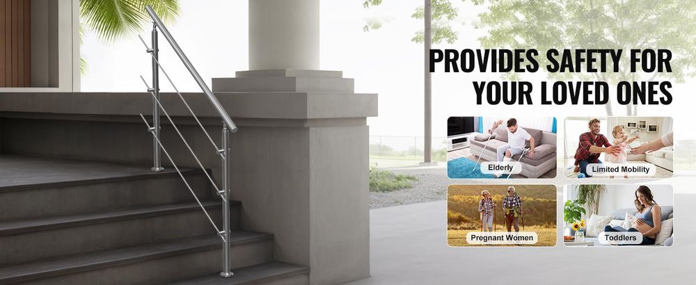 VEVOR 119,9 cm Handläufe für Außentreppen 2 Querstangen Treppe für Veranda Deck, Bodenstehend-h, 3 Horizontale Stangen-a