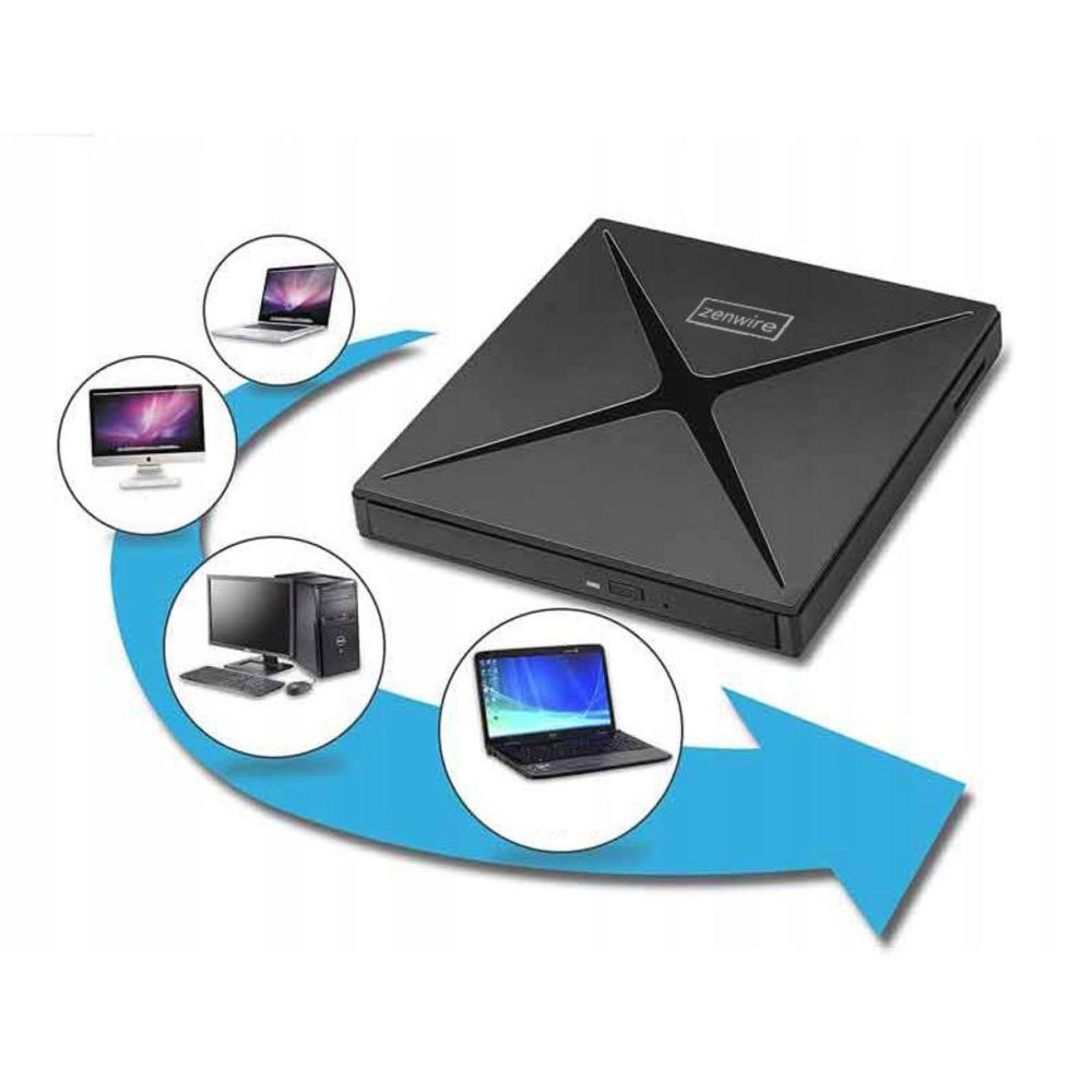 Tragbares Laufwerk - Externes DVD CD RW - USB-C Hub - USB 3.0 - 4-in-1 - SD Leser