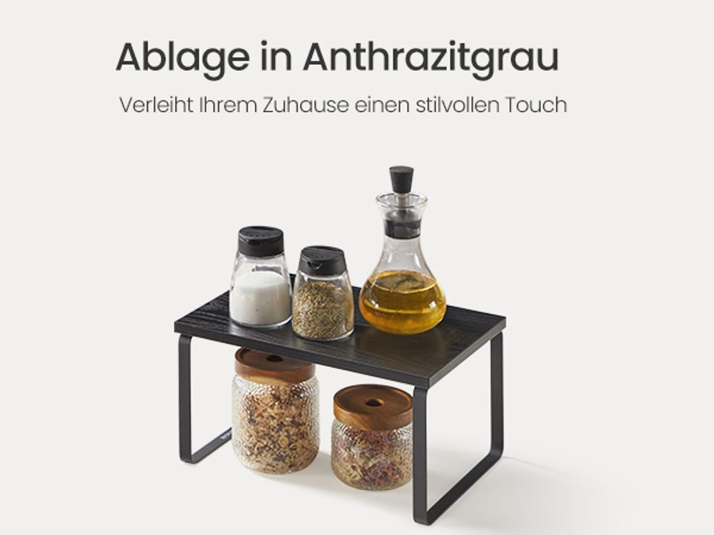 SONGMICS Gewürzregal, 3er Set Küchen-Organizer, Küchenregal, stapelbar, erweiterbar, Metall und Holzspanplatte, grau-schwarz