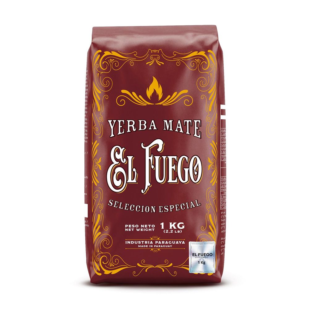 El Fuego - Mate Tee Elaborada 1kg - Starker Wachmacher, Barbacuá Rauchgetrocknet Staubig - Intensive Paraguay Yerba Mate - 100% Natürliche Energie