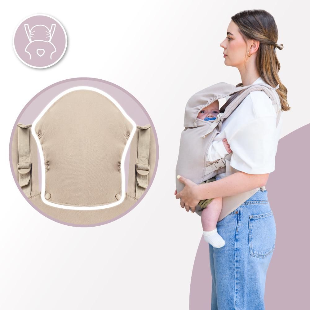 MoMi COLLET – Ergonomische & physiologische Babytrage, verstellbar für vorne & hinten, mit Kapuze & Tasche – Beige
