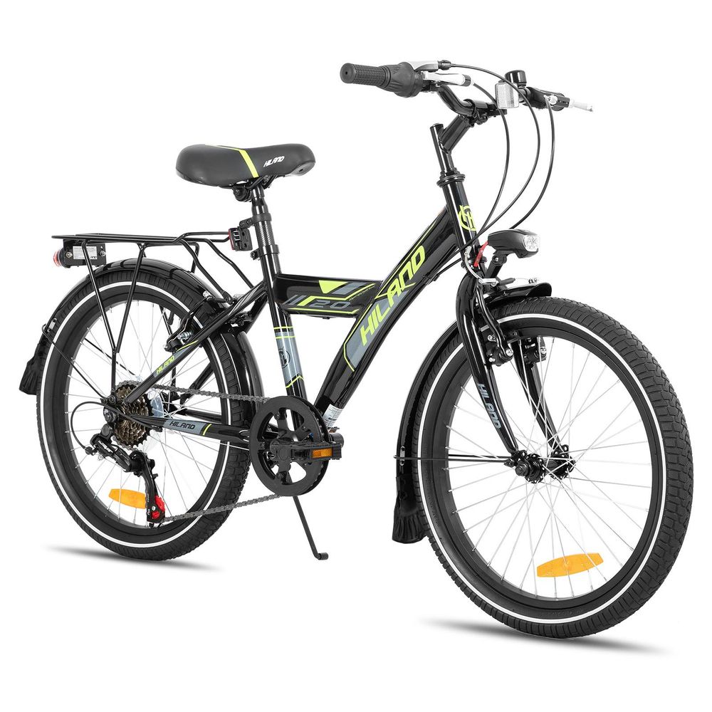 HILAND Rocket 24 Zoll Kinderfahrrad Mountainbike Kinder MTB für Jungen mit Shimano 6 Gang Schaltung Licht Gepäckträger, Schwarz