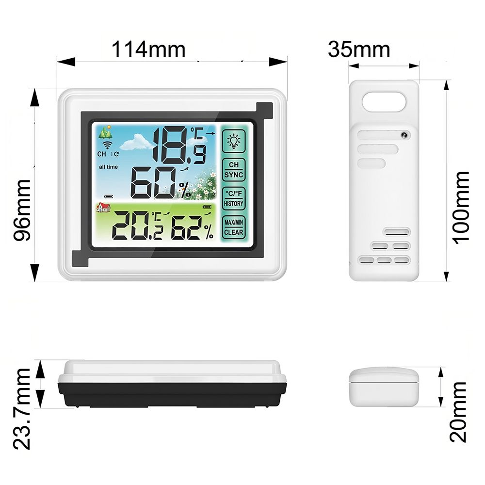 Funkwetterstation Wetterstation Digital Farbdisplay Innen und Außen Thermometer Hygrometer mit Außensensor Wettervorhersage Weiss Retoo
