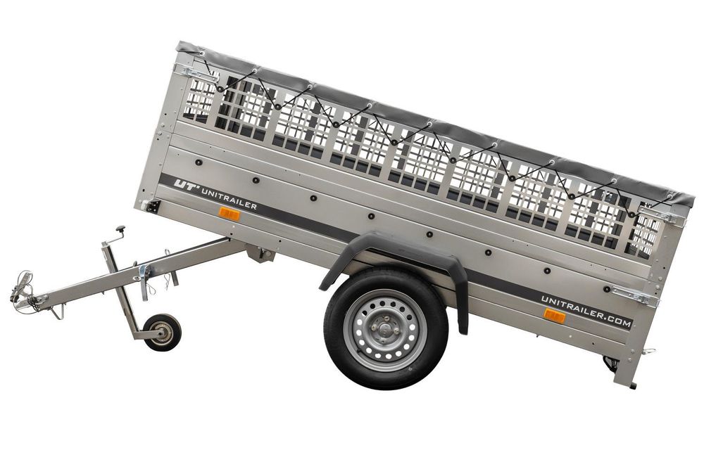 Gartenanhänger 230 Kipp Mit Stützrad, Gitterwand Und Grauer Flachplane