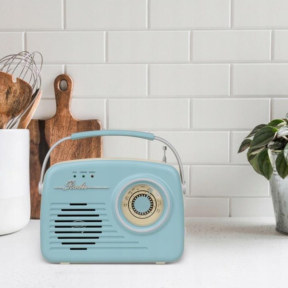 Setty Radio Retro 50's Haut-parleur portable sans fil Bluetooth Radio rétro vintage comme décoration de cuisine Bleu