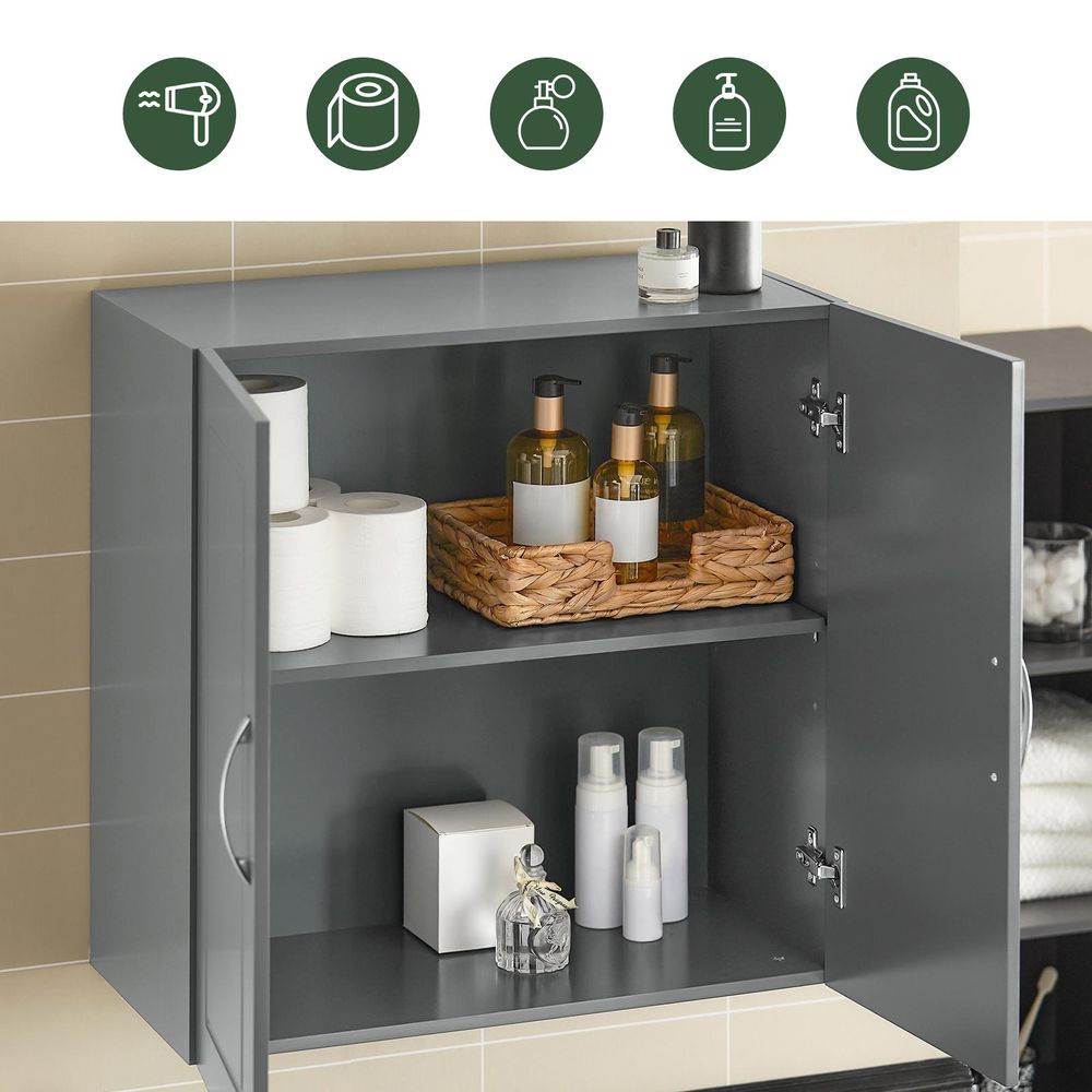 SoBuy Hängeschrank Badezimmerschrank Hängend Wandschrank mit Verstellbarem Regal Für Bad, Küche, Wohnzimmer Dunkelgrau BHT ca: 60x60x30cm FRG231-DG