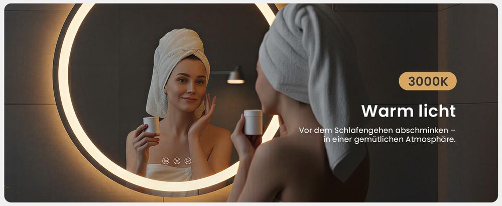 LED Badezimmerspiegel 60cm Rund, 3 Lichtfarben Badspiegel mit Touch und Anti Beschlag, Dimmbar Badezimmer Spiegel, energiesparend Wandspiegel