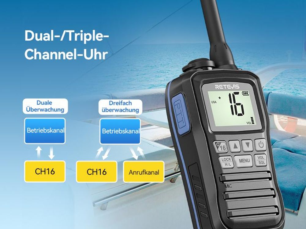 Retevis RM01P Seefunkgerät, Marine Radio, IP67, Schwimmende Vibration, 88 Kanäle,Typ-C, RM01 Verbesserte Version für Fischerboote und Transportschiffe