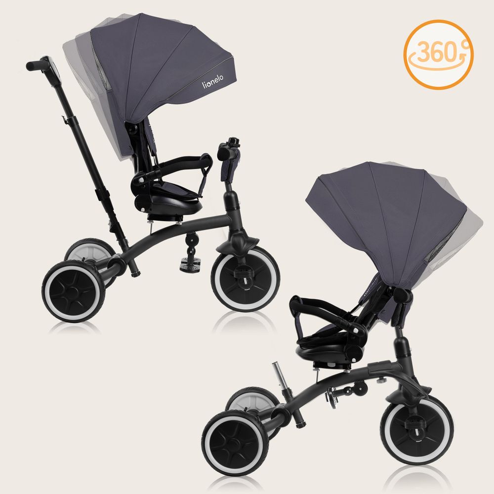 Lionelo Tris Plus dreirad laufrad bis 25 kg Kinderdreirad Lenkstange Baby Kinderwagen Montage ohne Werkzeug - Grau