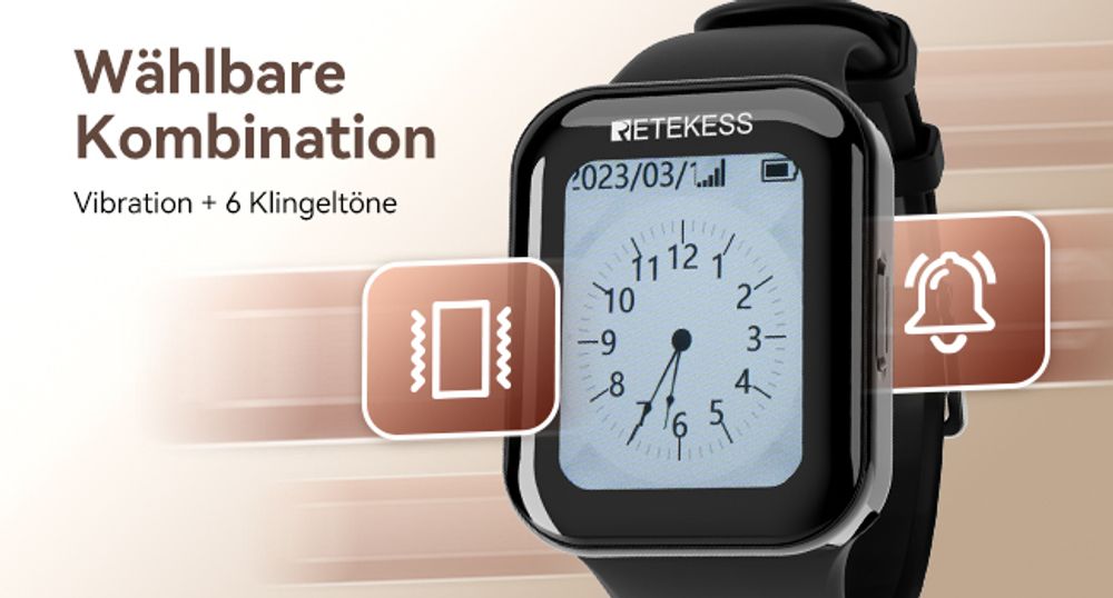 Retekess TD113-TD033 Personal Pager System, drahtloses Rufsystem, Uhr Pager Anzeige, IPX67 wasserdicht, Lange Standby-Zeit, für Restaurant, Kellnerin