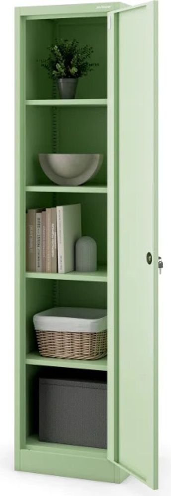 Büroschrank Aktenschrank Metallschrank Lagerschrank 4 Fachböden Flügeltür Pulverbeschichtung Stahlblech 185 cm x 45 cm x 40 cm Farbe: Pastellgrün