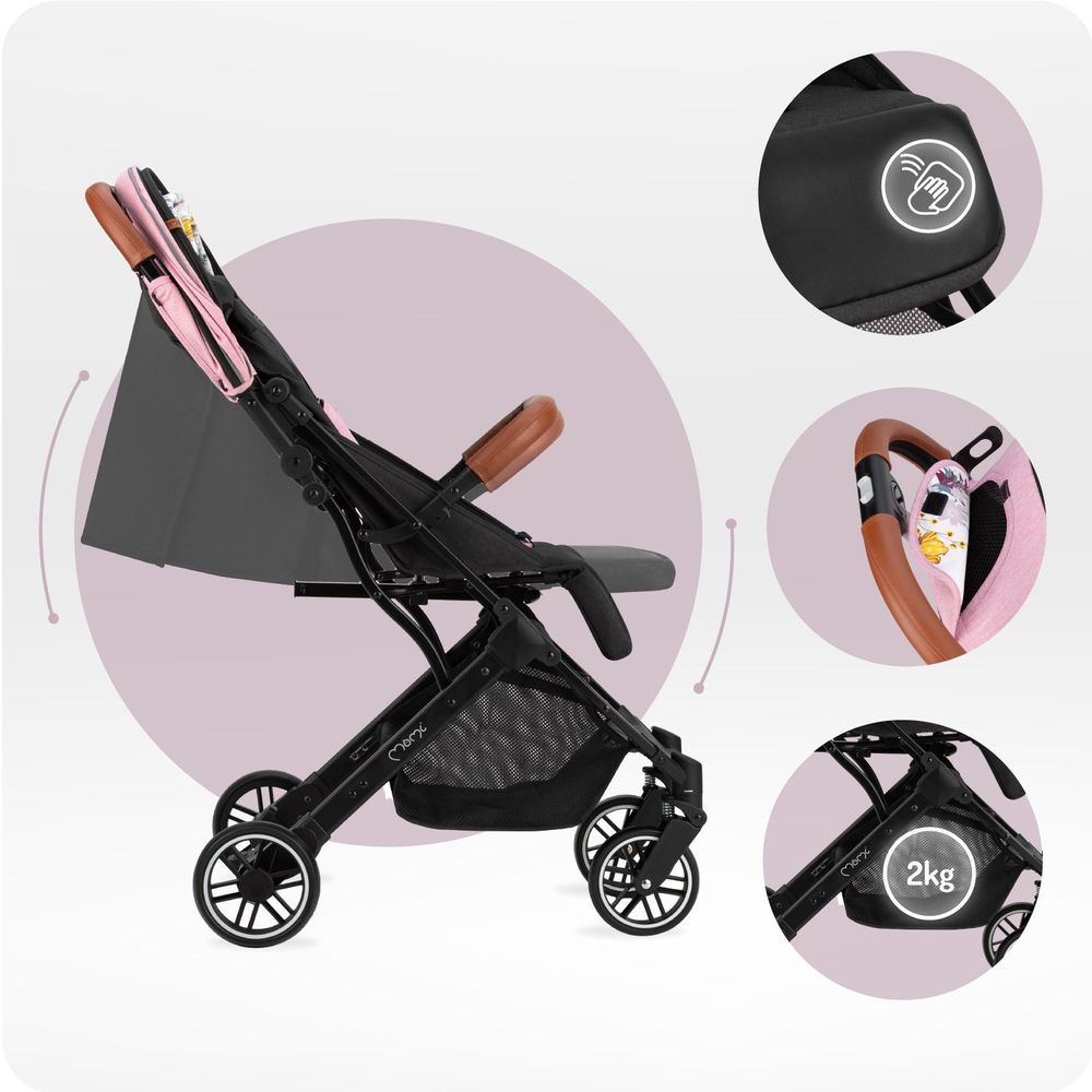 MoMi ESTELLE Buggy Kinderwagen - Leicht, Stoßdämpfung 4 Räder, Koffer - Rosa