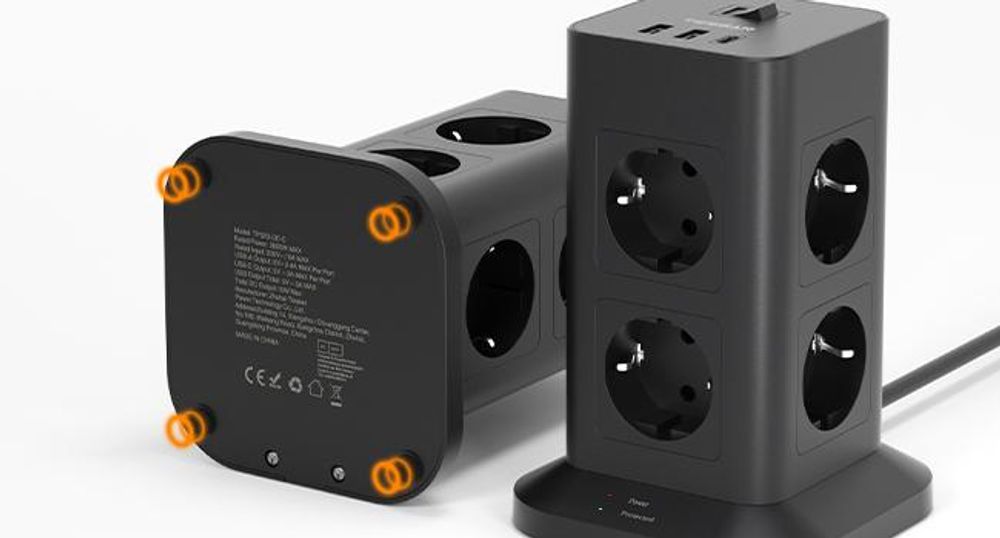 Mehrfachsteckdose 8 Fach Steckdosenleiste mit 1 USB C und 2 USB A Kabel 2M