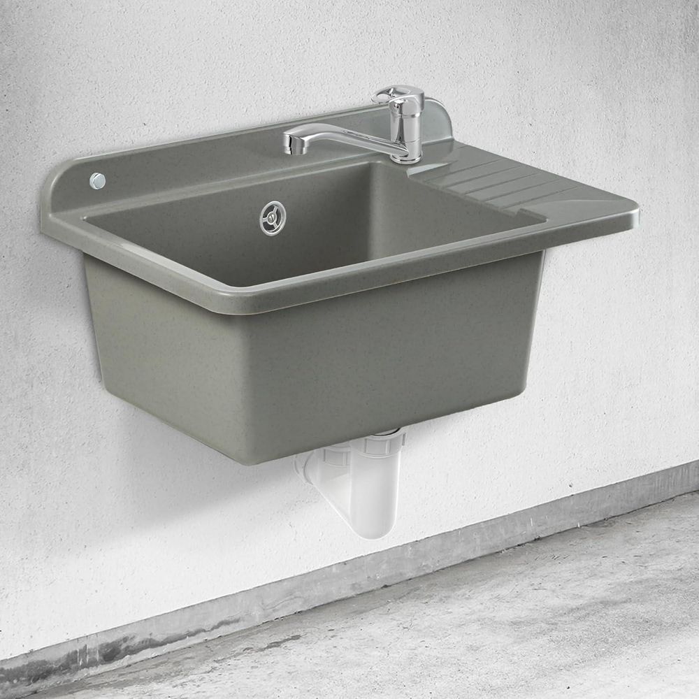 GOSPO Ausgussbecken "Tornio",Spülbecken mit Mischbatterie, Waschbecken 50cm, Graphit