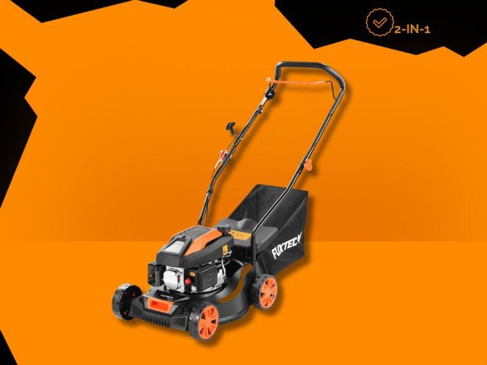 FUXTEC Benzin Rasenmäher FX-RM4180 - 80ccm | 41cm | leichte 18Kg | Heckauswurf | 4-Takt | 25-55mm Schnitthöhe | bis 400m²