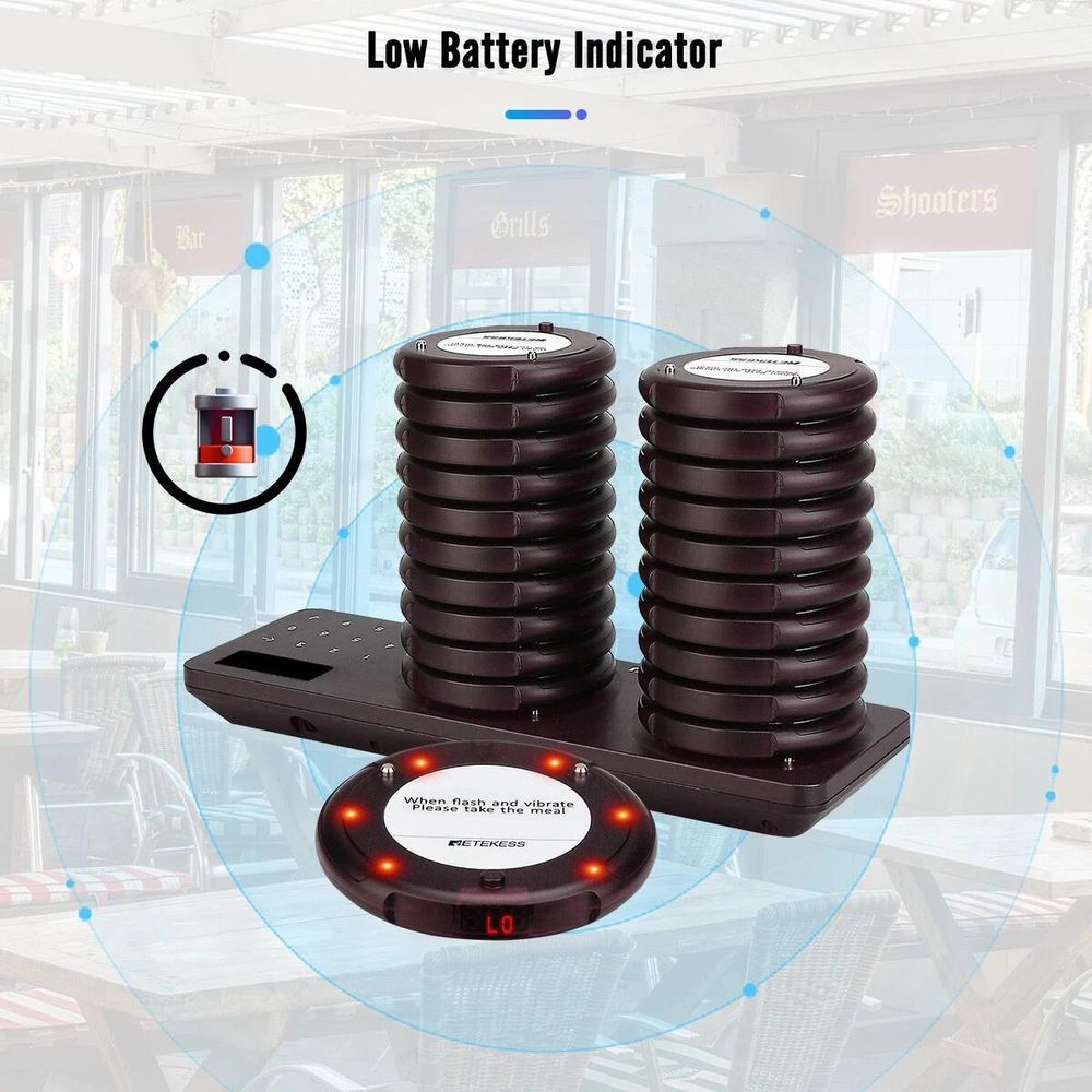 Retekess TD163 Restaurant Pager System, Pager Rufsystem mit 31 Rufmod, 500M, 20 Pagers, 300mAh 20H, Pager set für Fast Food, Hamburgerladen, Café, Bar