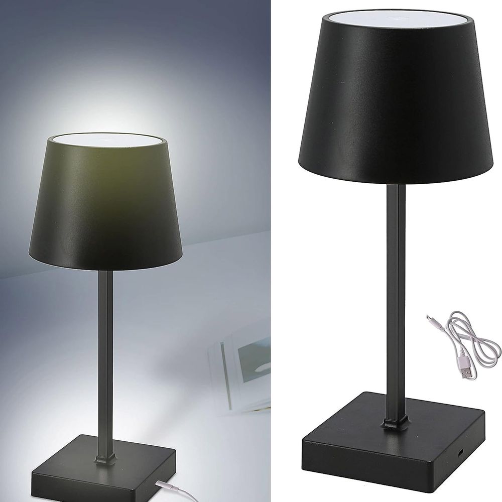 2er Set Tischleuchte mit Touchfunktion Warmweiß USB Nachttischlampe Schwarz Aufladbar Helligkeit regulierbar Schreibtischlampe Dimmbar