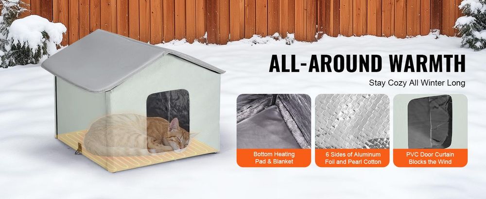 VEVOR Beheiztes Katzenhaus, Außenshelter für Katzen mit einstellbarer Temperatur und Timer, faltbares Katzenhaus aus 600D Oxford-Stoff mit beheiztem Pad für den Winter, um warm und gemütlich zu bleiben, Grün (Mittel), Grün-48x56x44 cm