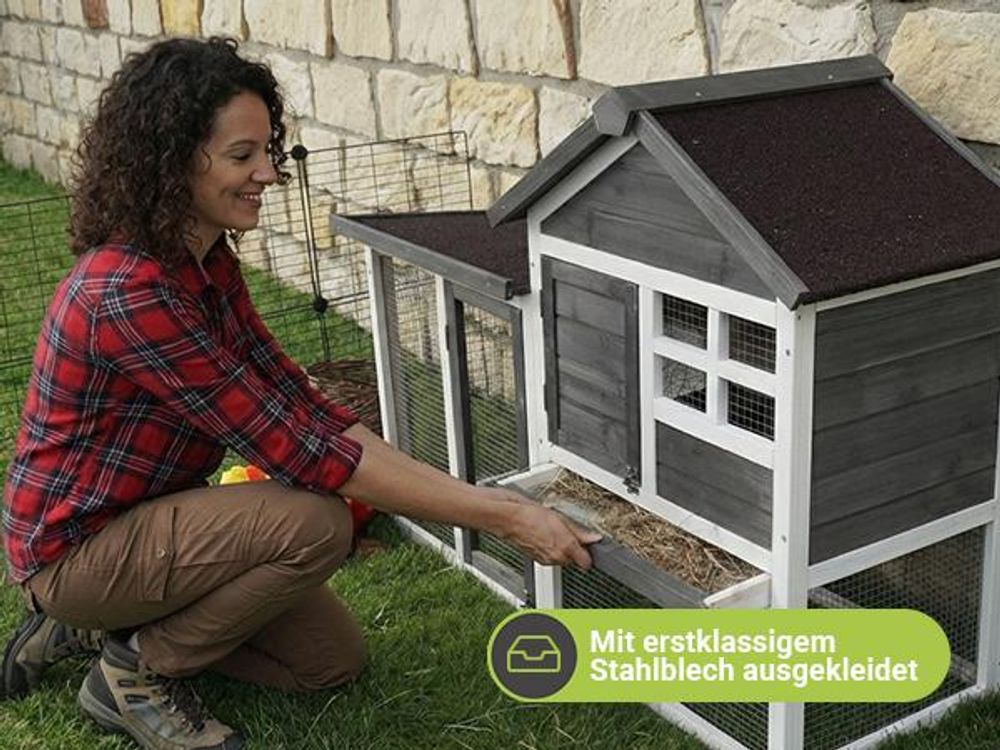 MyAnimal Hasenstall MH-31 | Hasenkäfig Zweistöckig - Freilaufgehege - Kaninchenstall - 5 Türen - Kleintierstall - wetterfester Stall - Dach zum Öffnen