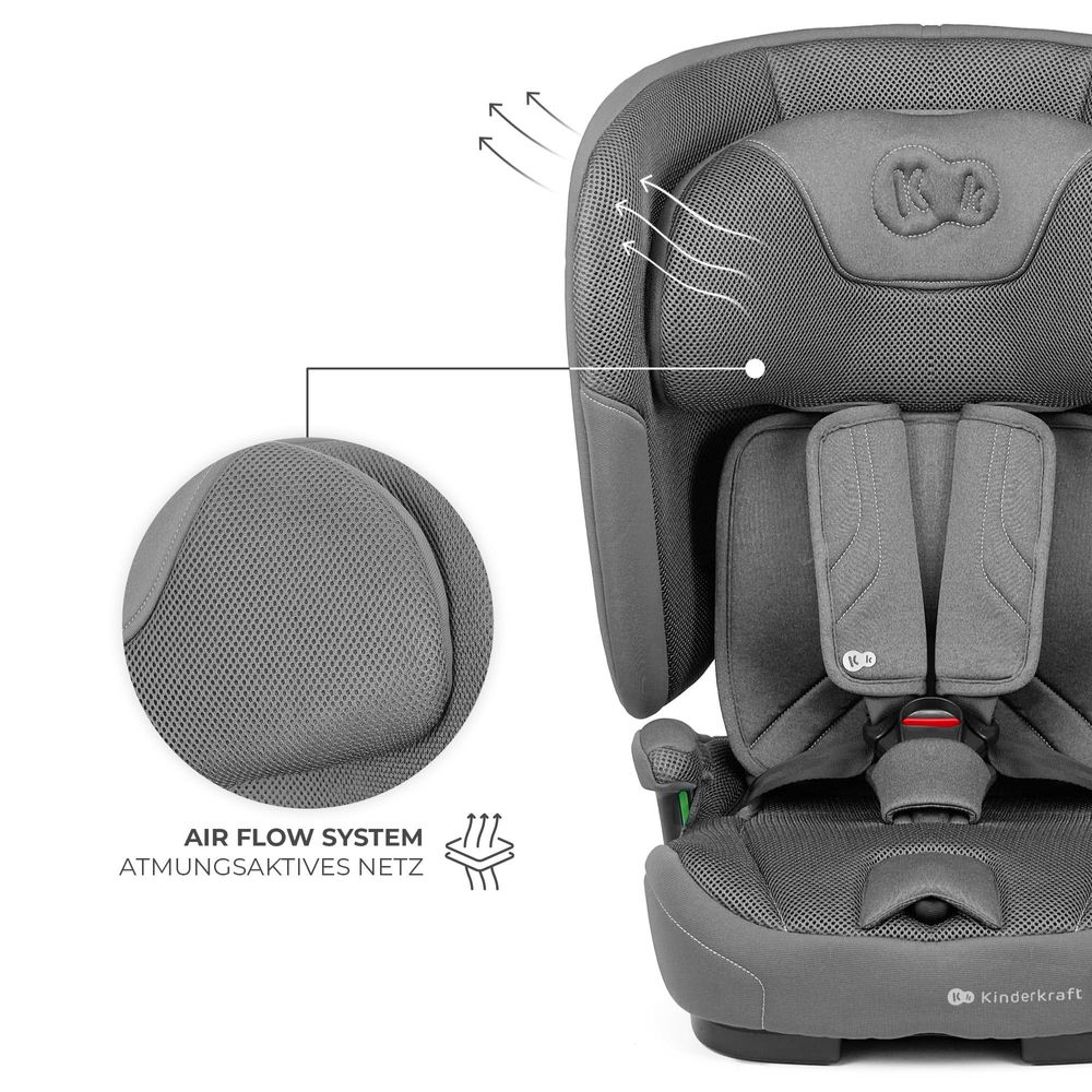 Kinderkraft FIX2GO i-Size – Autokindersitz 76–150 cm – ISOFIX – SAFERIDE SENSOR – H-GUARD+ – EASY GROW – klappbar – AIR FLOW – R129 - Grau