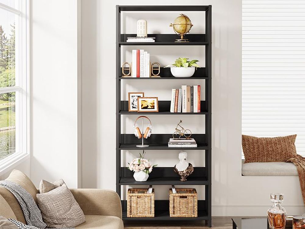 Tribesigns Bücherregal mit 6 Ebenen,190cm groß Industrielles Standregal, BücherschrankLagerregal, Bücherregaleinheiten, freistehendes Regal (Schwarz)