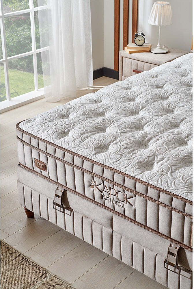 Pointhome Bambi Boxspringbett Set 160 x 200 H3, Kapok Naturel Schlafzimmerbett, 1 x Matratze, 2 x Bettkasten, 1 x Bettkopfteil