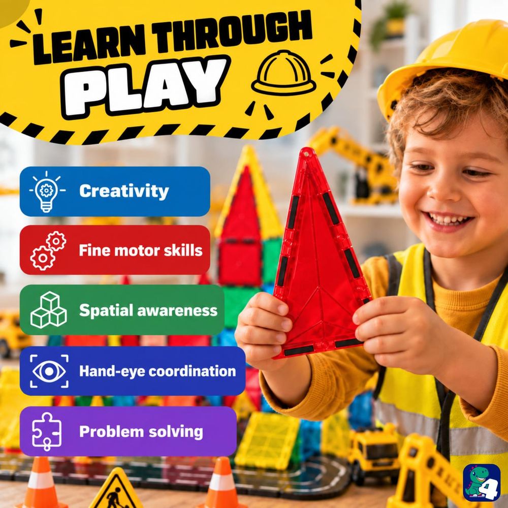 Kind speelt met magnetische tegels