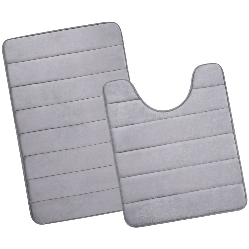 Badteppich Set 2-tlg, Waschbar rutschfest Badematten-Set, Badvorleger und WC, Teppich für Badezimmer, Grau Retoo