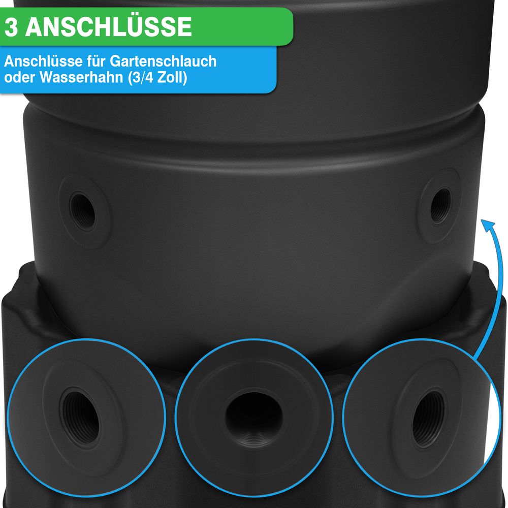 YourCasa Regentonne [CircleTower] 110L mit Standfuss, Deckel & Wasserhahn - Regenfass Frostsicher aus Kunststoff