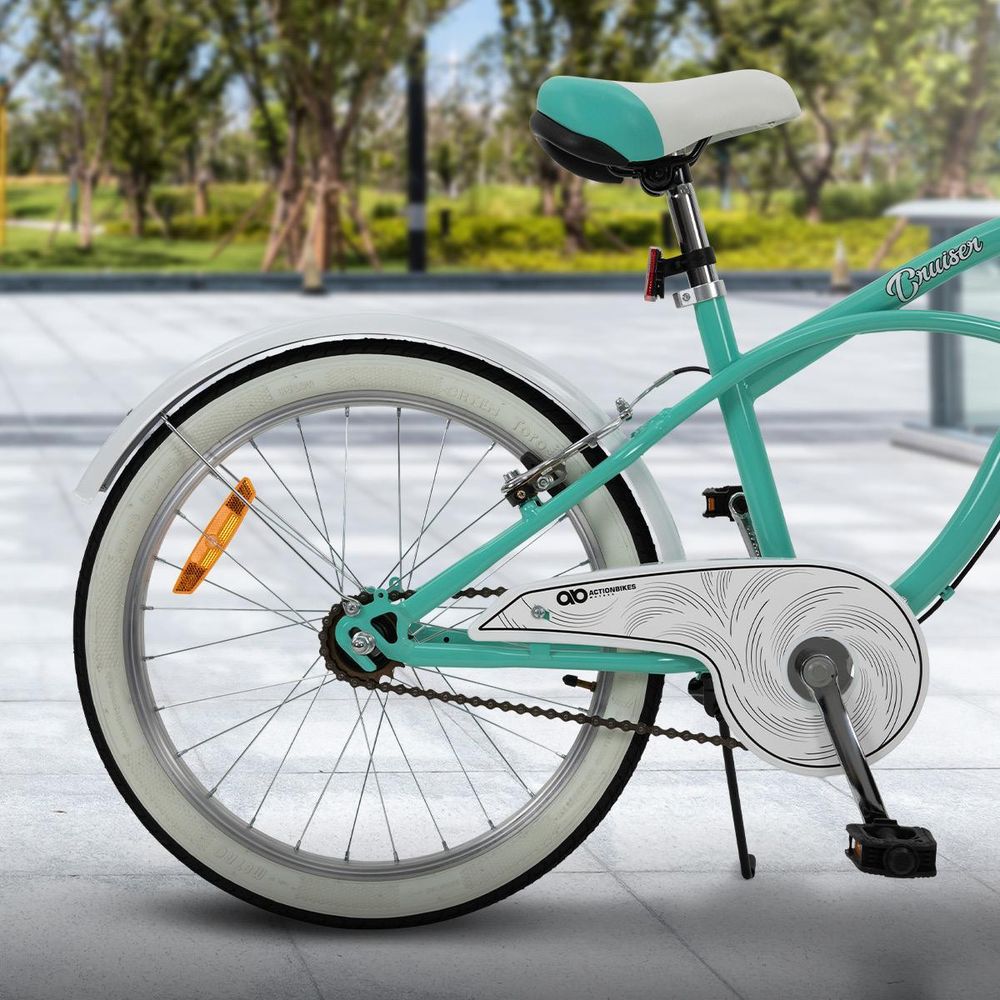 Actionbikes Kinderfahrrad Cruiser 20 Zoll | Kinder Mädchen Jungen Jugend Fahrrad - V-Brake Bremsen - Kettenschutz - Seitenständer - 6-9 Jahre (Türkis)
