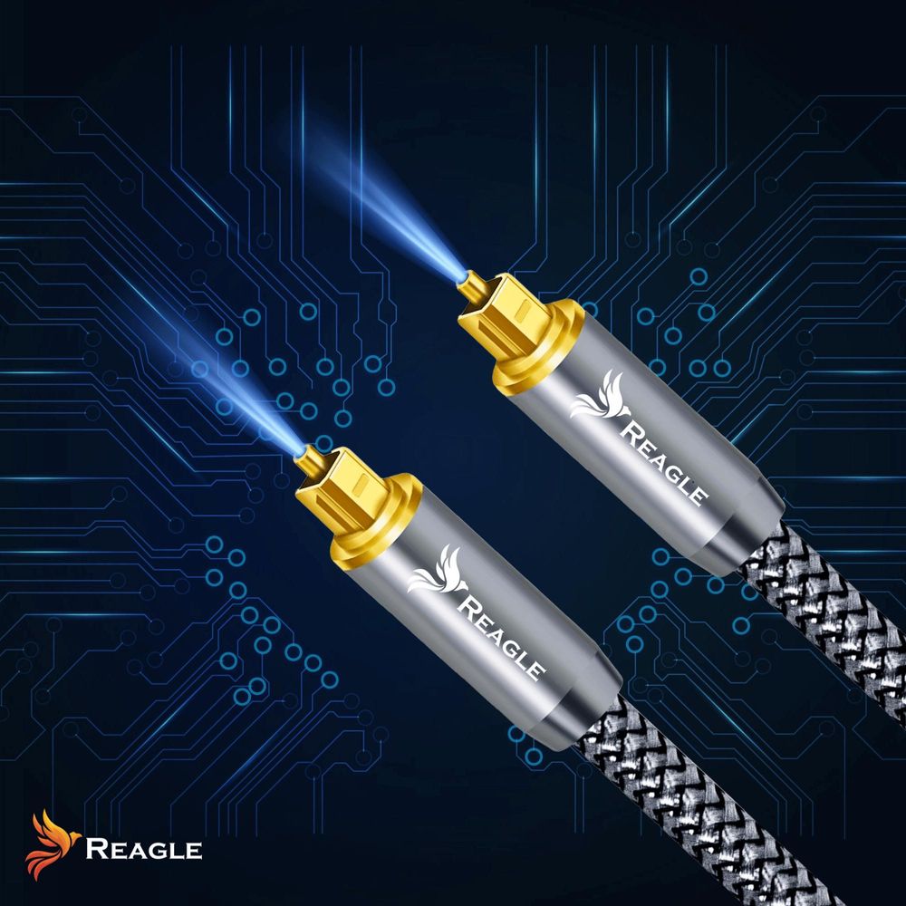 Toslink Glasfaser Audiokabel 15 Meter S PDIF Lichtleiterkabel für HiFi Receiver Verstärker Konsole 24K Vergoldete Stecker Störungsfreier Sound Reagle
