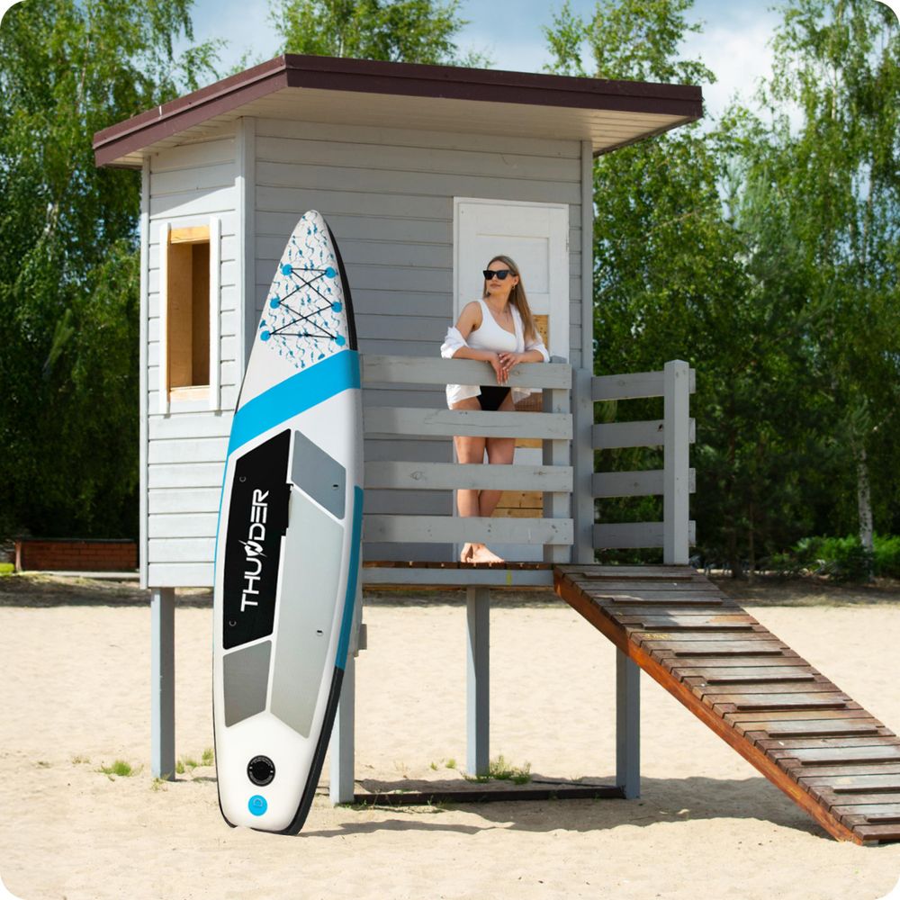 THUNDER® Stand Up Paddle Board | MARIS | 320x75x15cm | BLUE | Bis 150kg | Komplettset | Aufblasbar | Paddleboard | SUP Zubehöre | Kajak Sitz |