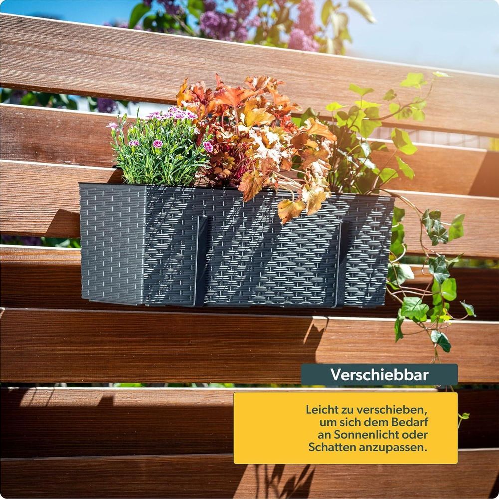 KADAX Blumentopf mit Einsatz "Murano", 56 cm, Mit Halterungen, Rattanmuster, Grafit