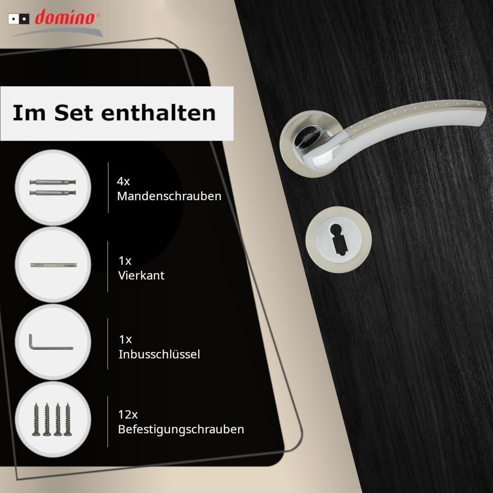 DOMINO Türgriff Drückergarnitur BB-Buntbart Set | Rund BB Rosette | Türklinke für Zimmertür, Bürotür, Kellertür & Innentür | Türbeschläge aus Aluminium | Chrom/Nickel Türdrückergarnitur | SHARON-R M6/M9