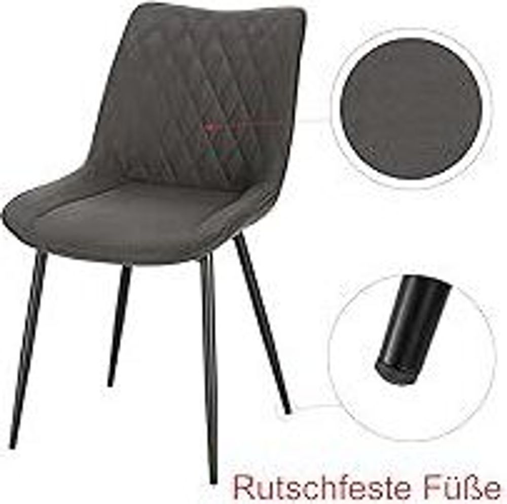 WOLTU 2er-Set Esszimmerstühle Küchenstuhl Polsterstuhl mit Rückenlehne Sitzfläche aus Stoffbezug Metallbeine Anthrazit