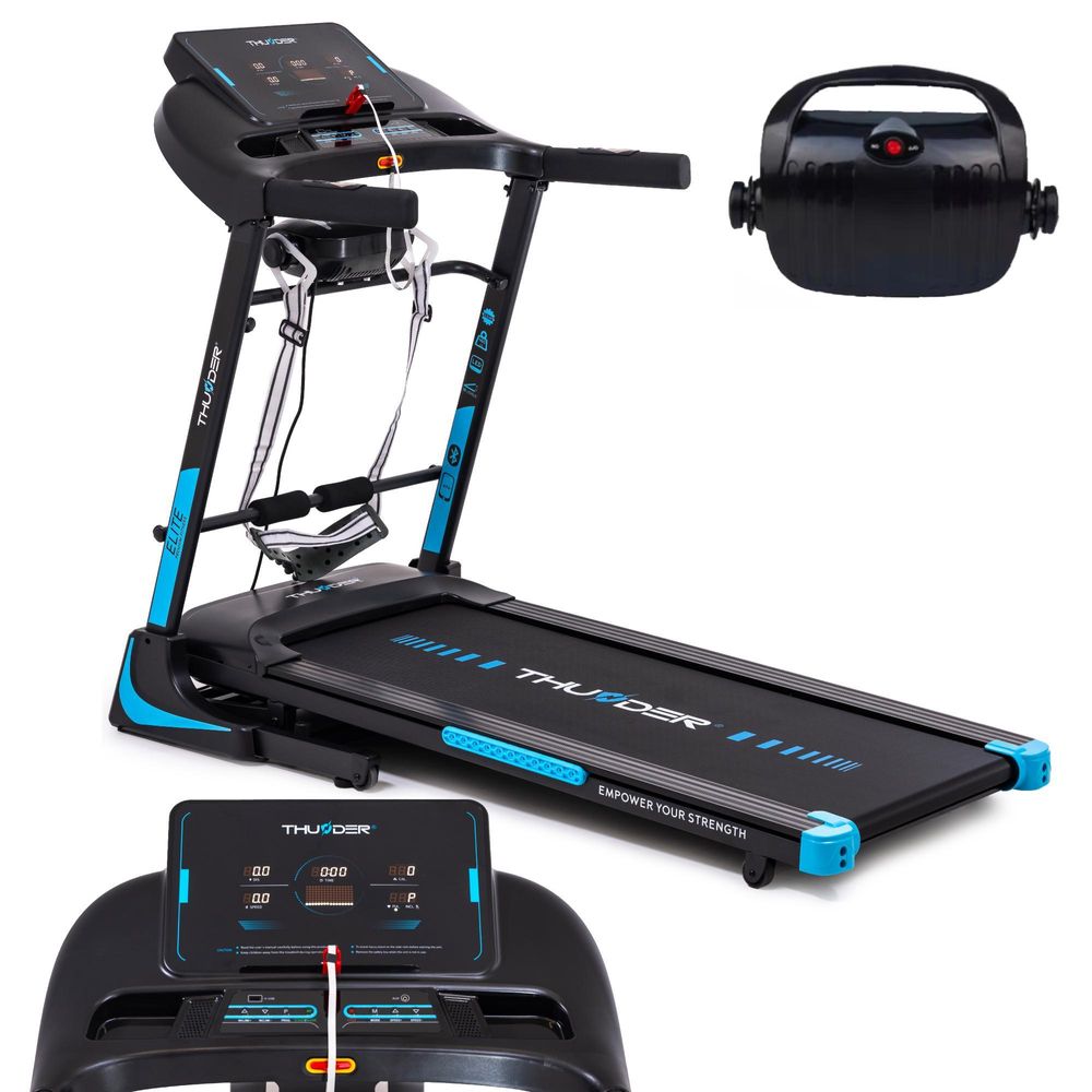 THUNDER® Laufband ELITE-DS-BLACK | 2,5 PS Motor | 18 Steigungsstufen | LED-Display 10'' | Massagegerät | Klappbar | Bis 160 kg | Heimtrainer
