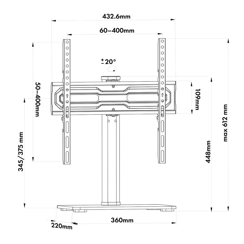 Universal-TV-Ständer Maclean für RTV-Schrank Standfuß max. 35 kg Drehung 20 Grad für TV 32-55" MC-132