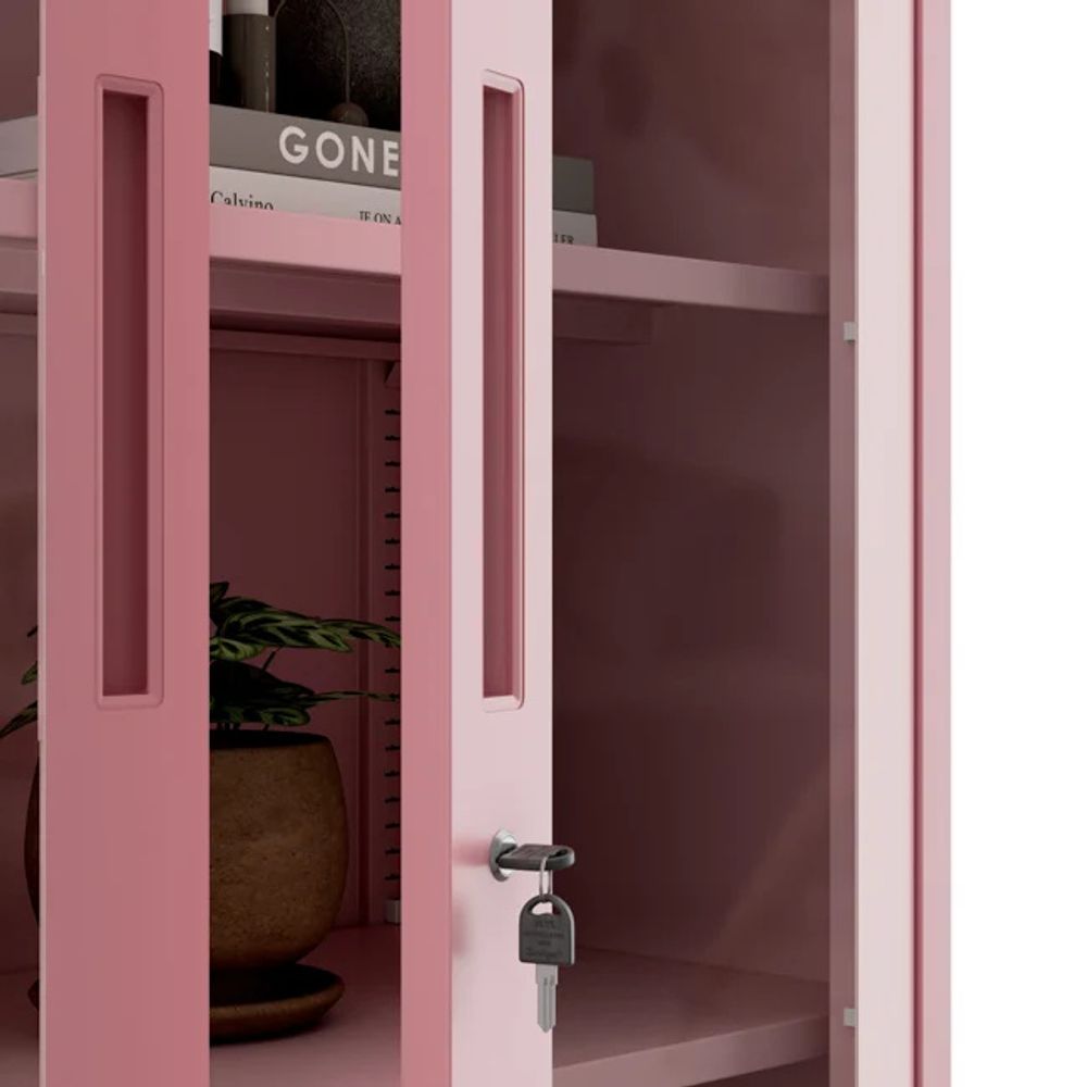 Jan Nowak Aktenschrank Medizinschrank Büroschrank Flügeltürschrank Glasvitrine 4 Fachböden Stahl Abschließbar 185 x 90 x 40 cm Farbe: Rosa