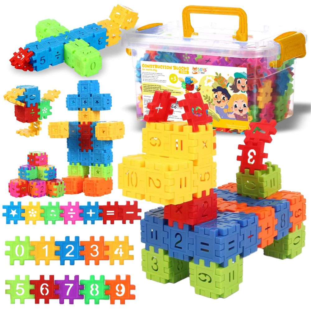Waffelbausteine XXL Set 500 Teile, Lernspielzeug für Kinder ab 3 Jahre, Konstruktionsspielzeug Puzzle Bunte Bausteine Motorik Spielzeug, EVI TOYS Box