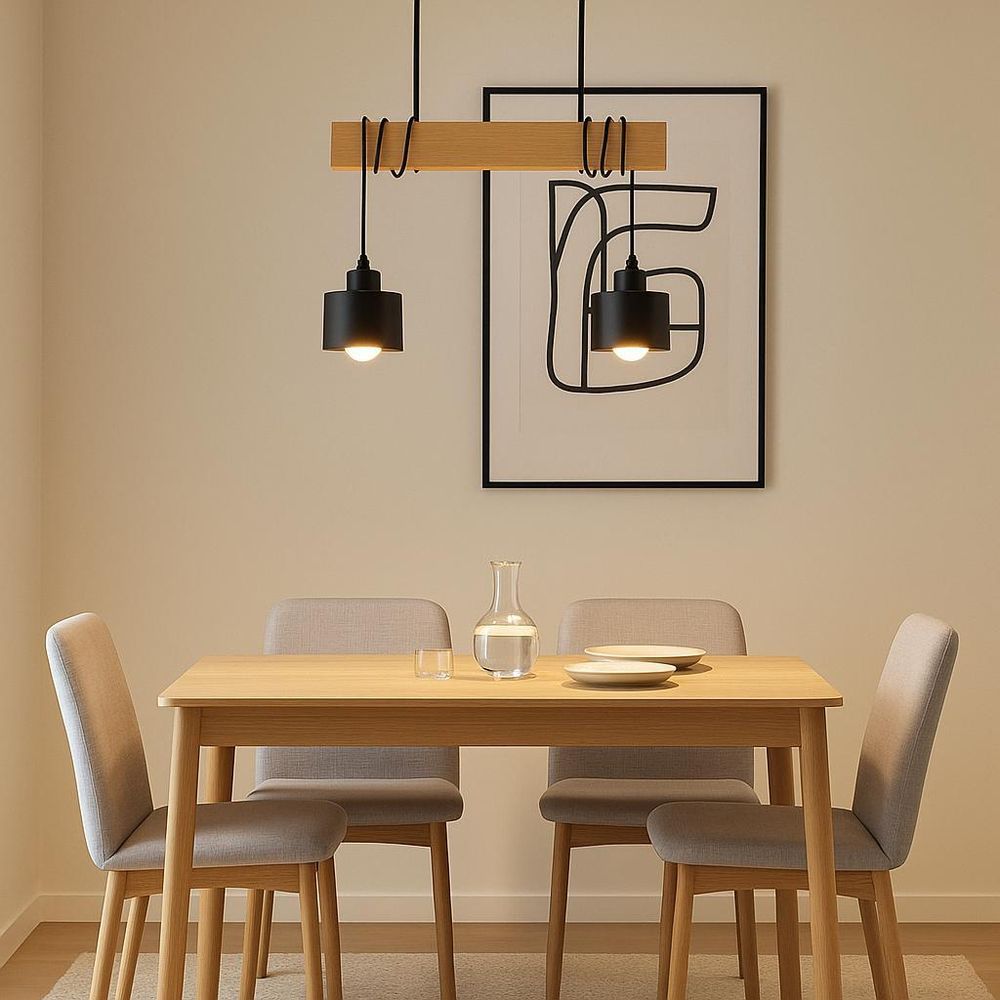 MasterLED Pendelleuchte – 2-flammig 40 cm – Schwarz & Holz – E27 – esstischlampe – hängelampe holz – ELZA