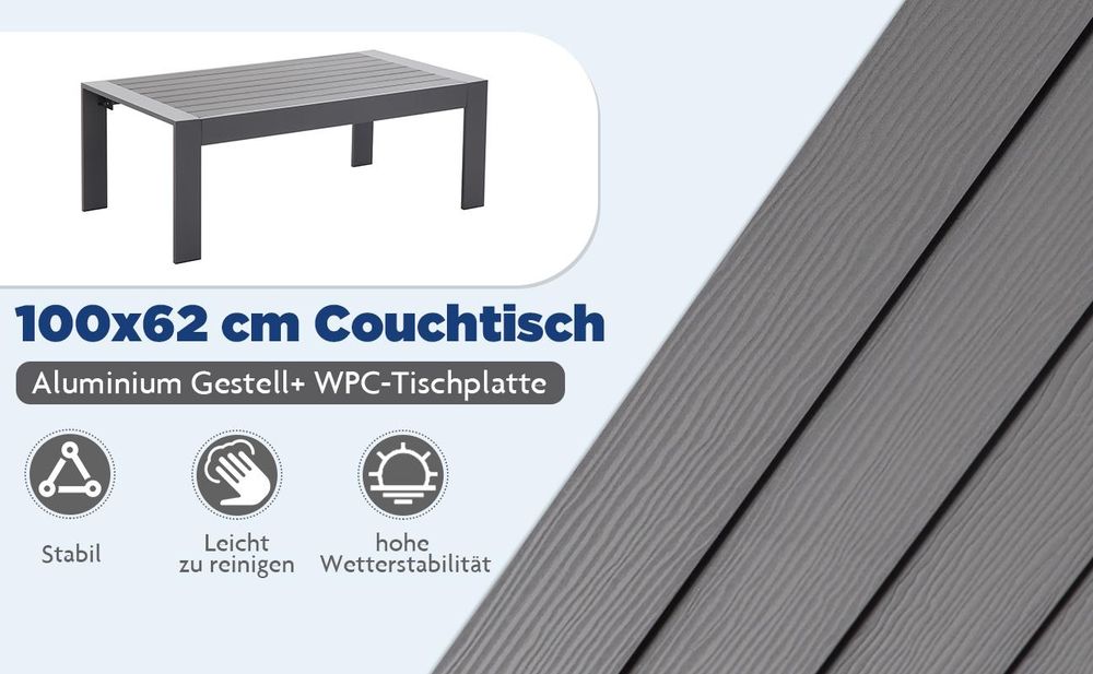 MeXo Gartenmöbelset, Loungeset Aluminium für 6-7 Personen mit Kissen und Couchtisch Indoor Outdoor Balkon grau (Sitzgruppe, Aluminiumrahmen)