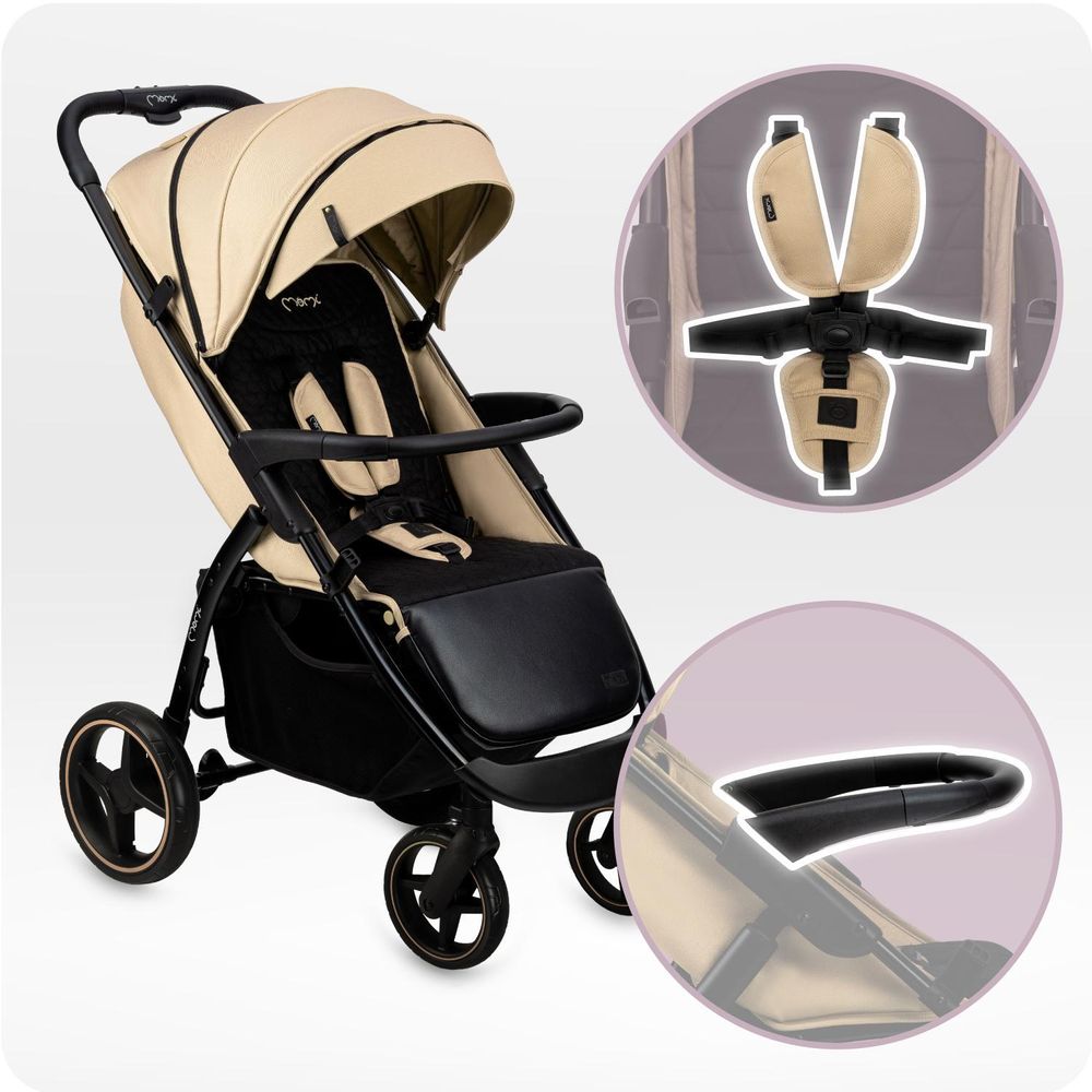 MoMi MIYA Kinderwagen Buggy – 10" Räder, Moskitonetz, Regen- & Fußschutz – Beige