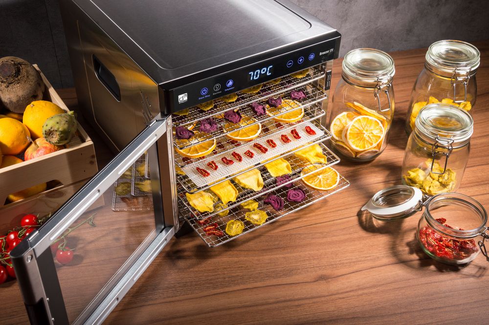 Edelstahltür des Lebensmitteltrockners G21 Breezer mit UV-Funktion