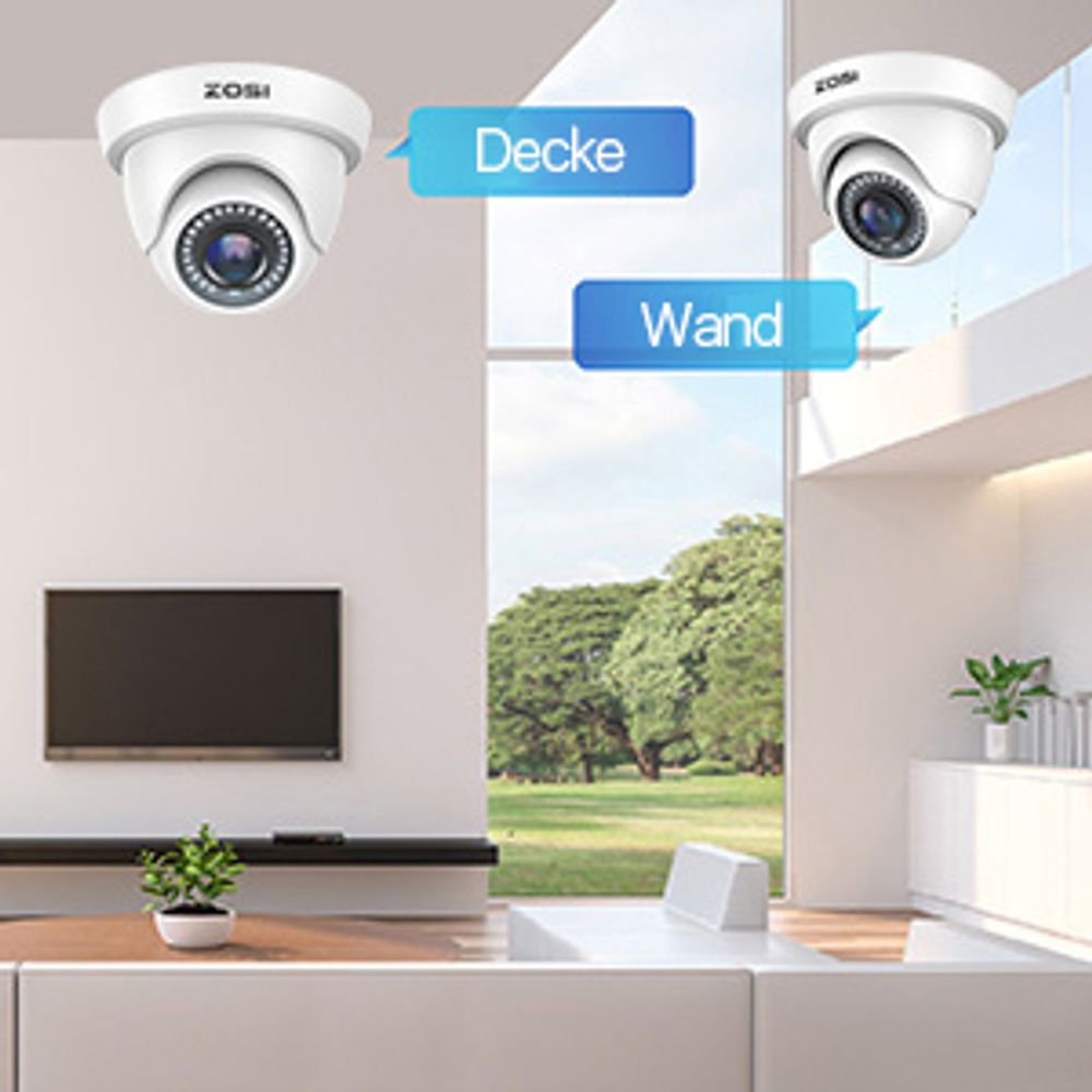 ZOSI 4X Full HD 1080p Weiß Dome Video Überwachungskamera Set mit Kabel und Netzteil, TVI Videoausgang