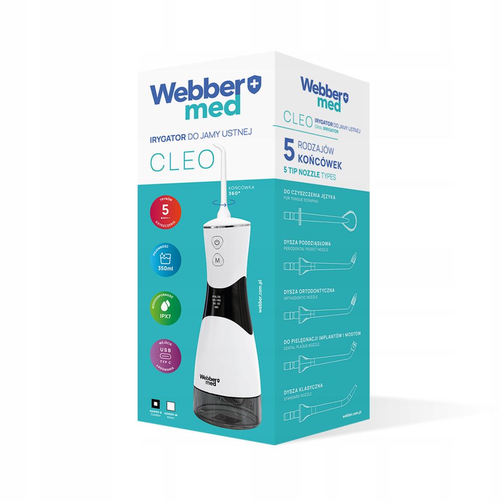 Bezdrátový ústní irigátor Webber s OLED displejem a nádržkou 350 ml