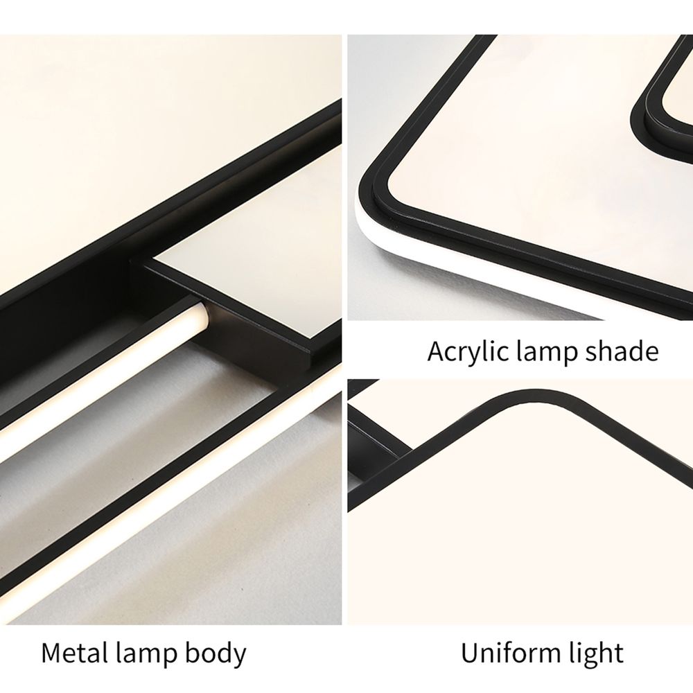 Style home LED Deckenleuchte Deckenlampe 150W, voll dimmbar mit Fernbedienung, moderne Leuchte für Wohnzimmer, Schlafzimmer, Arbeitszimmer, Büro, Rechteckig, 90 * 60 * 6 cm (Schwarz)