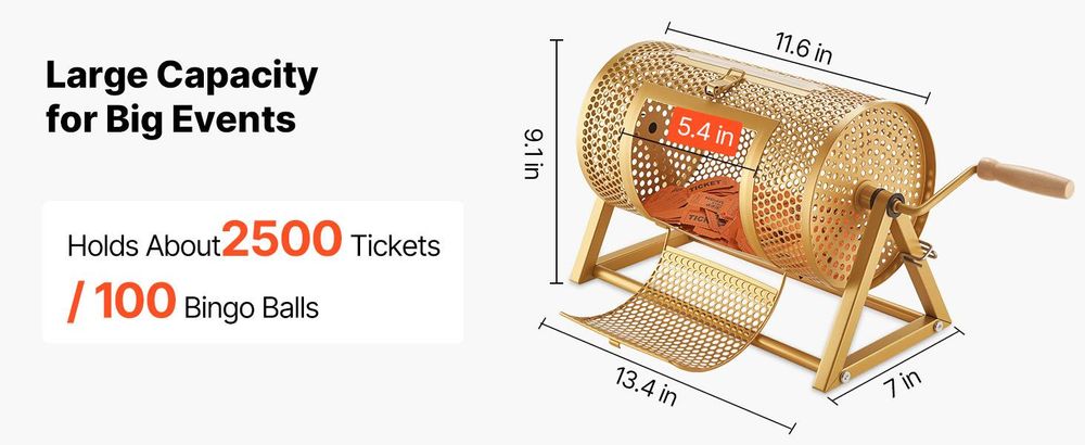 VEVOR Acryl Los-Drum, hält 2500 Tickets oder 100 Los-Bälle, professionelle Los-Ticket Drehkäfig mit 2 Schlüsseln, transparenter Lotterie-Drehziehung, Los-Ticket Box für Lotteriespiele Bingo